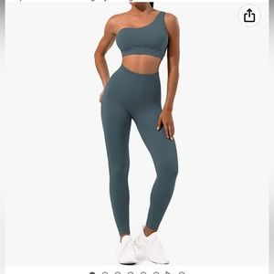 High waist one shoulder legging bra set